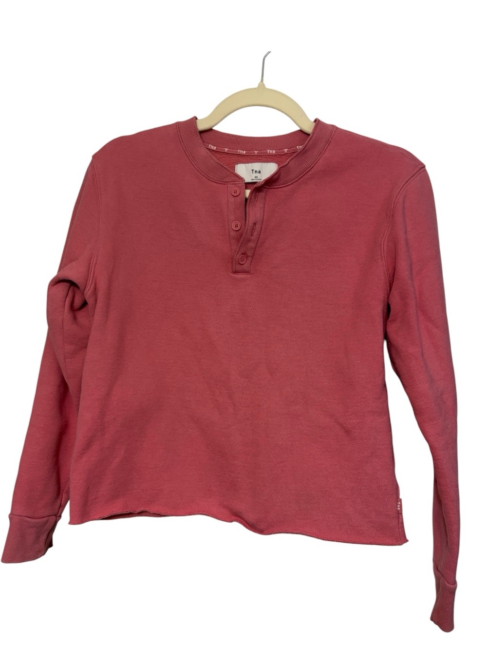 Women Aritzia TNA Petra Fleece Dusty Rose Henley top Sweatshirt XS crop Athletic